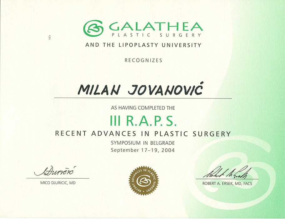 Diploma hirurga, sertifikat, RAPS III