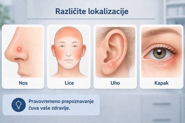 Najčešće lokacije pojave bazocelularnog karcinoma na telu